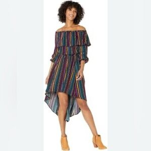 Wrangler Hi Lo Dress Womens M Teal Purple Stripe Southwestern Coastal Cowgirl